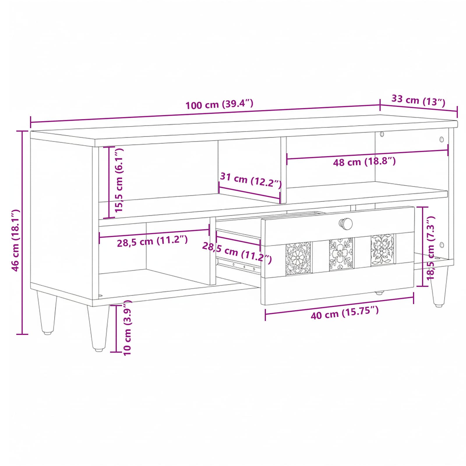 vidaXL Szafka pod telewizor Naturalny 100 x 33 x 46 cm Drewno z mango