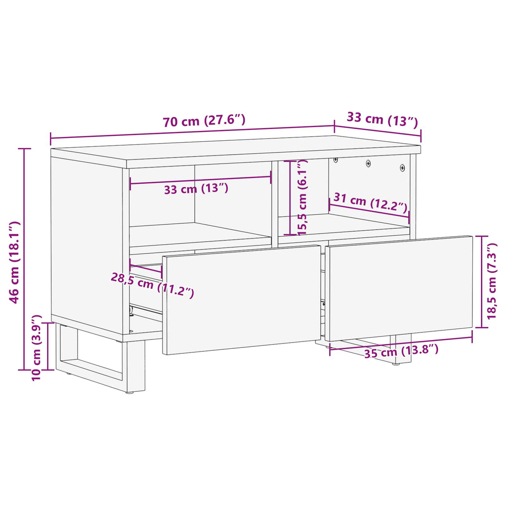 vidaXL Szafka pod telewizor Brązowy 70 x 33 x 46 cm Drewno z mango