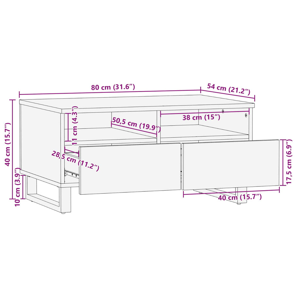 vidaXL Stolik kawowy z szufladą Brązowy 80 x 54 x 40 cm Drewno z mango