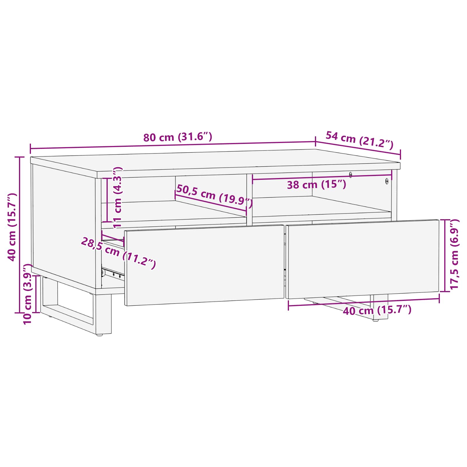 vidaXL Stolik kawowy z szufladą Brązowy 80 x 54 x 40 cm Drewno z mango