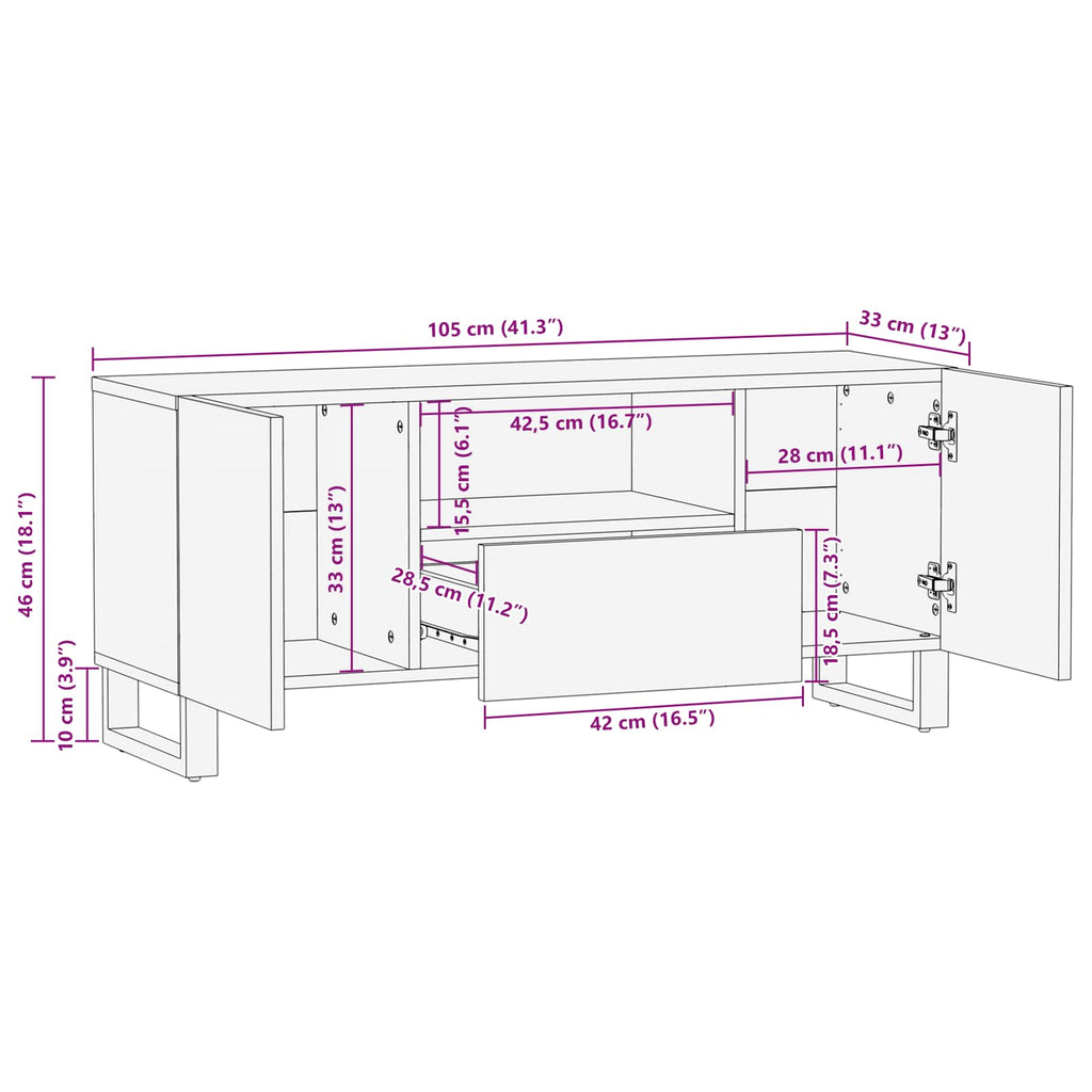 vidaXL Szafka pod telewizor Brązowy 105 x 33 x 46 cm Drewno z mango