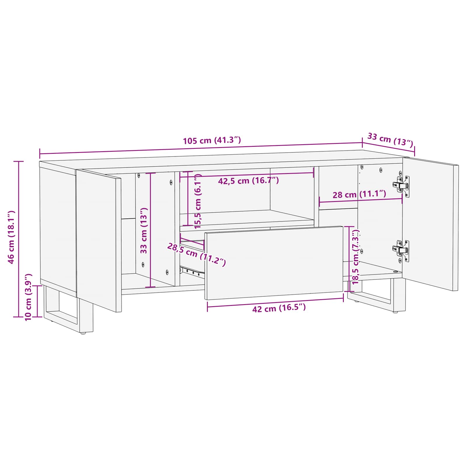 vidaXL Szafka pod telewizor Brązowy 105 x 33 x 46 cm Drewno z mango