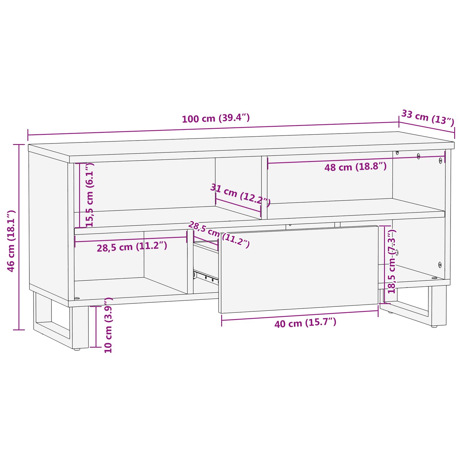 vidaXL Szafka pod telewizor Brązowy 100 x 33 x 46 cm Drewno z mango