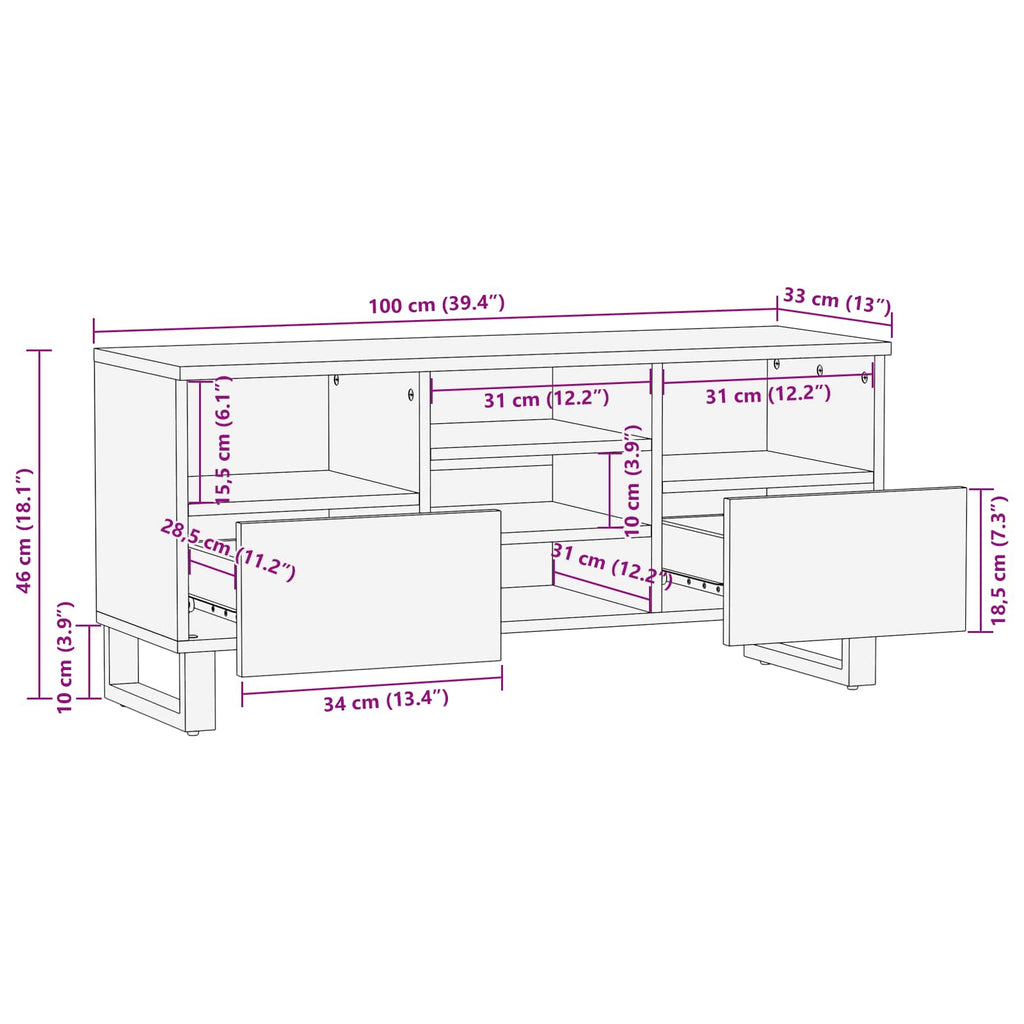 vidaXL Szafka pod telewizor z szufladą Corona Brązowy 100 x 33 x 46 cm