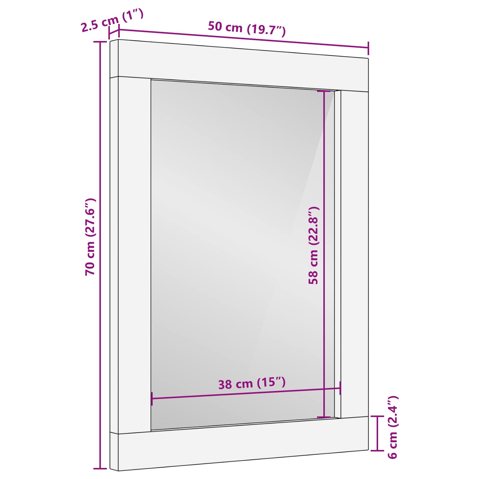 vidaXL Lustro łazienkowe Z lustrem Dąb rzemieślniczy 50 x 70 x 2,5 cm