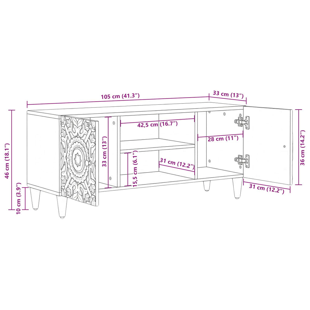 vidaXL Szafka pod telewizor Brązowy 105 x 33,5 x 46 cm Drewno z mango