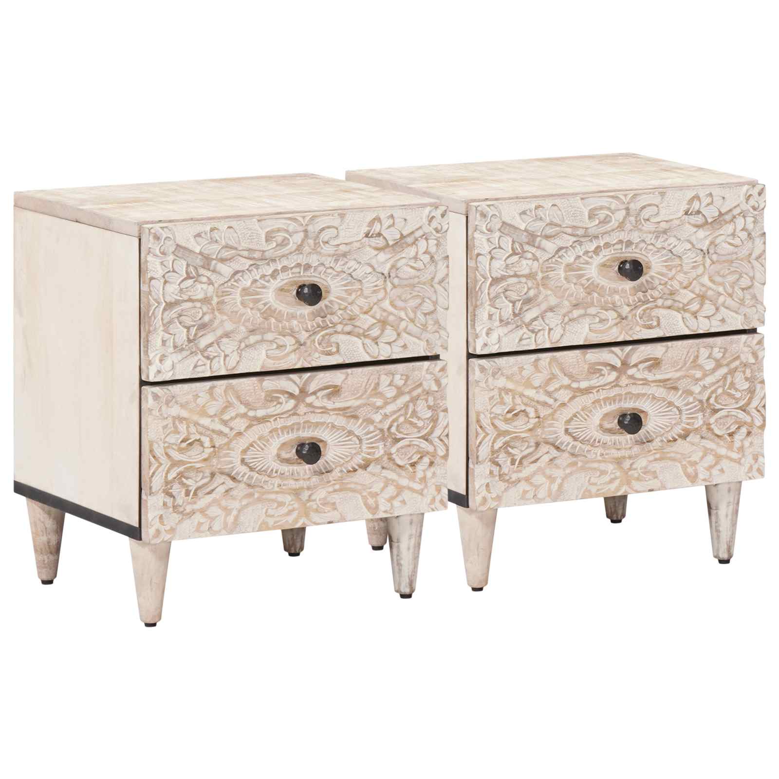 vidaXL Szafka Nocna 2 pcs Biały 40 x 33,5 x 46 cm Drewno z mango