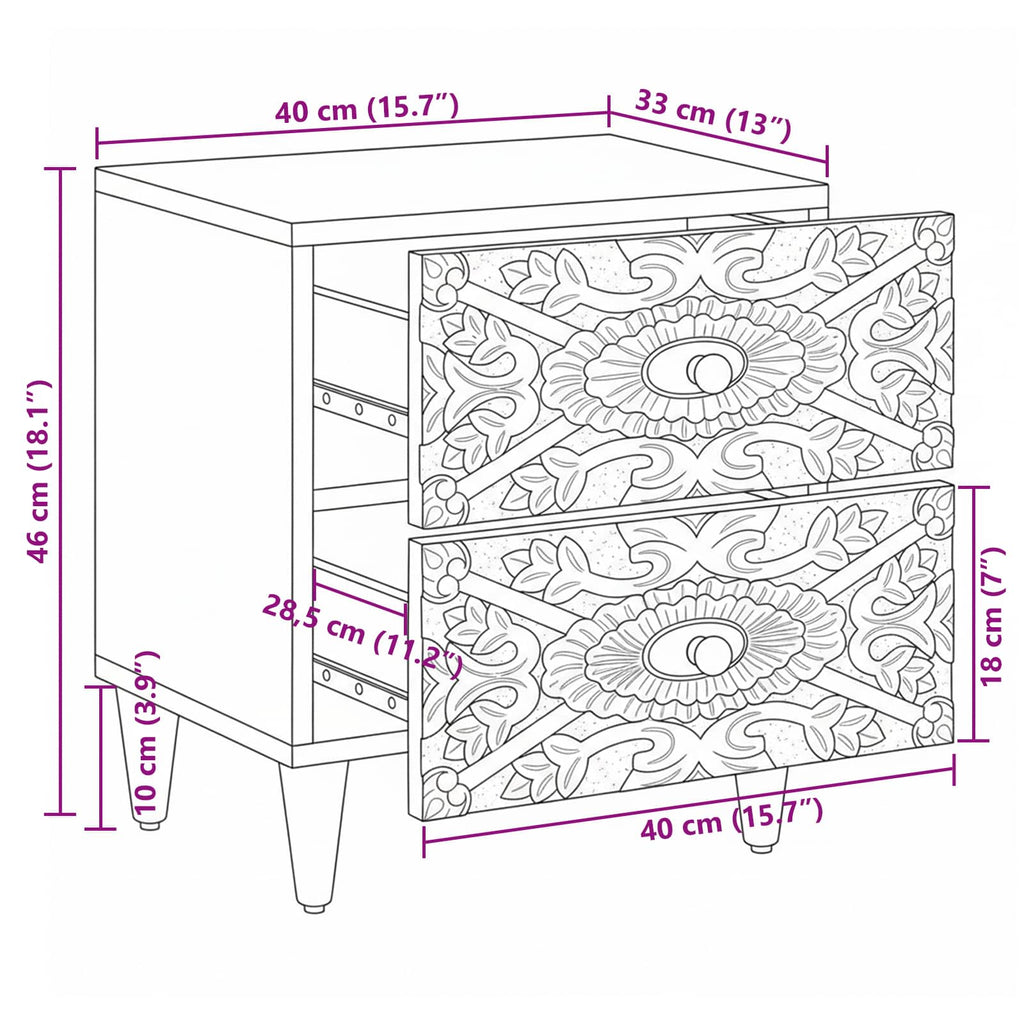 vidaXL Szafka Nocna 2 pcs Biały 40 x 33,5 x 46 cm Drewno z mango