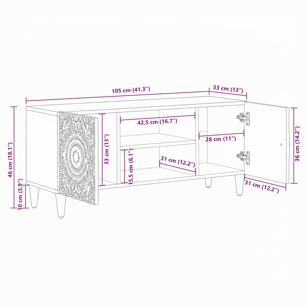 vidaXL Szafka pod telewizor Biały 105 x 33,5 x 46 cm Drewno z mango