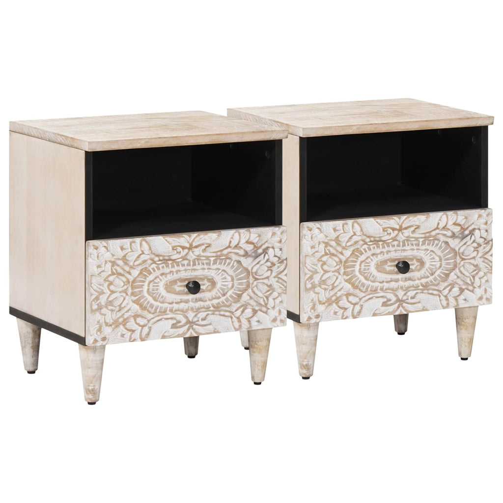 vidaXL Szafka łóżkowa 2 pcs Biały 40 x 33 x 46 cm Drewno z mango