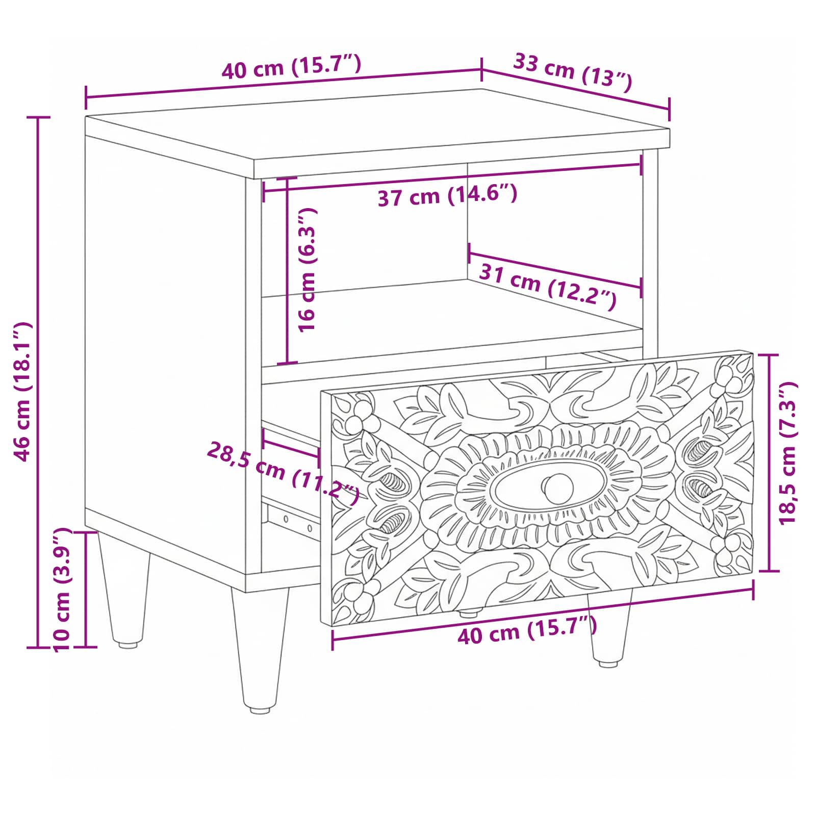 vidaXL Szafka łóżkowa 2 pcs Biały 40 x 33 x 46 cm Drewno z mango