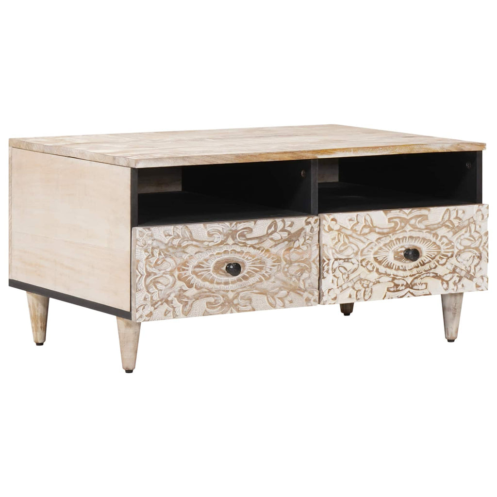 vidaXL Stolik kawowy z szufladą Biały 80 x 54 x 40 cm Drewno z mango