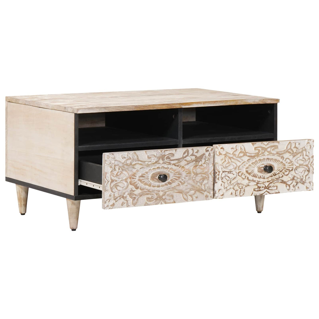 vidaXL Stolik kawowy z szufladą Biały 80 x 54 x 40 cm Drewno z mango