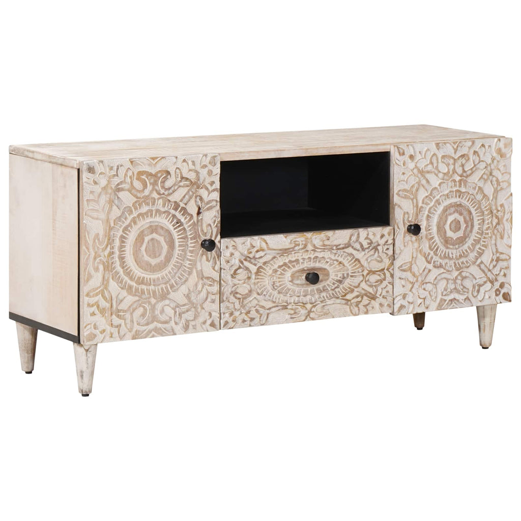 vidaXL Szafka pod telewizor Biały 105 x 33,5 x 46 cm Drewno z mango