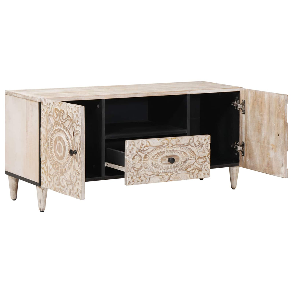 vidaXL Szafka pod telewizor Biały 105 x 33,5 x 46 cm Drewno z mango
