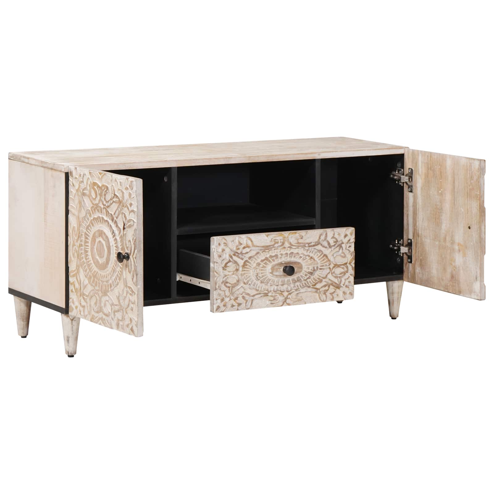 vidaXL Szafka pod telewizor Biały 105 x 33,5 x 46 cm Drewno z mango