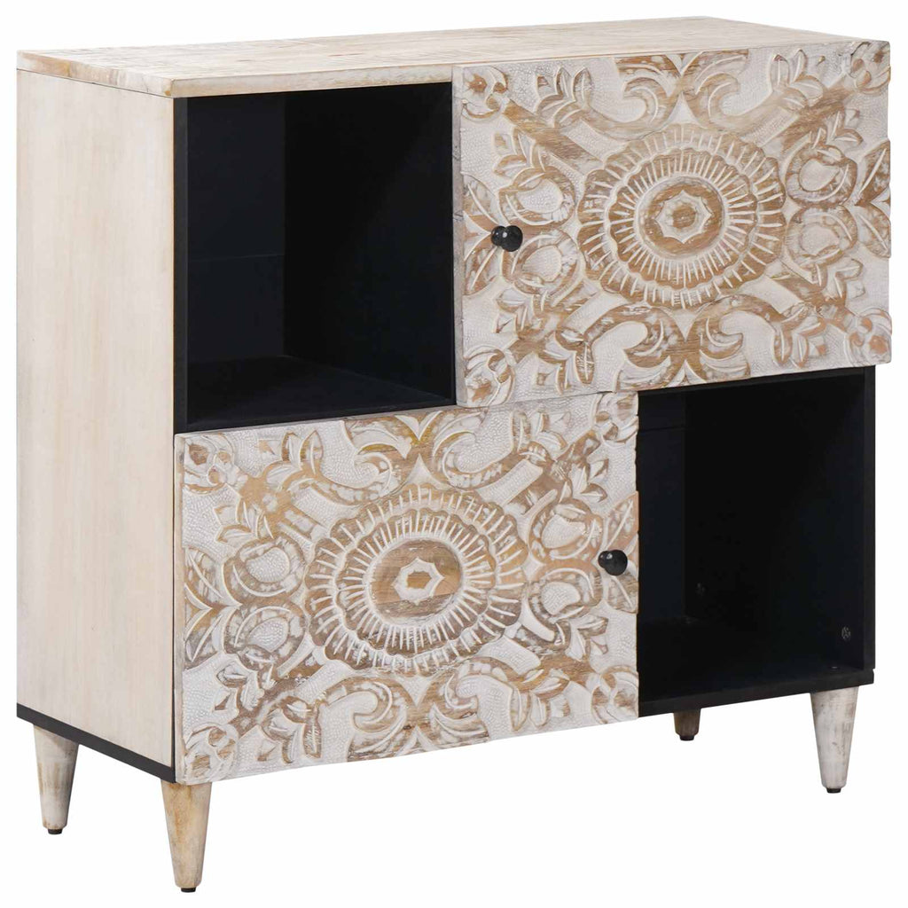 vidaXL Bufet z przechowywaniem Biały 80 x 33,5 x 75 cm Drewno z mango