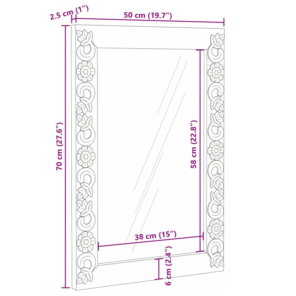 vidaXL Lustro ścienne Prostokątny Biały 70 x 50 cm Drewno z mango