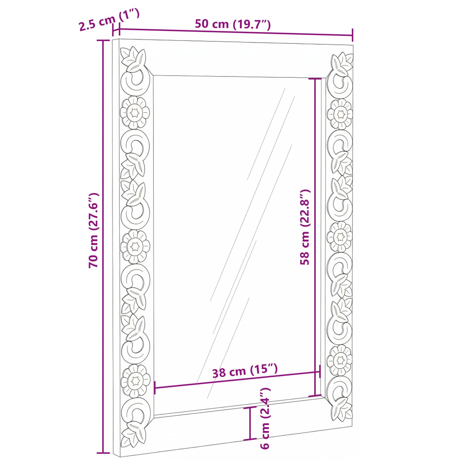 vidaXL Lustro ścienne Prostokątny Biały 70 x 50 cm Drewno z mango
