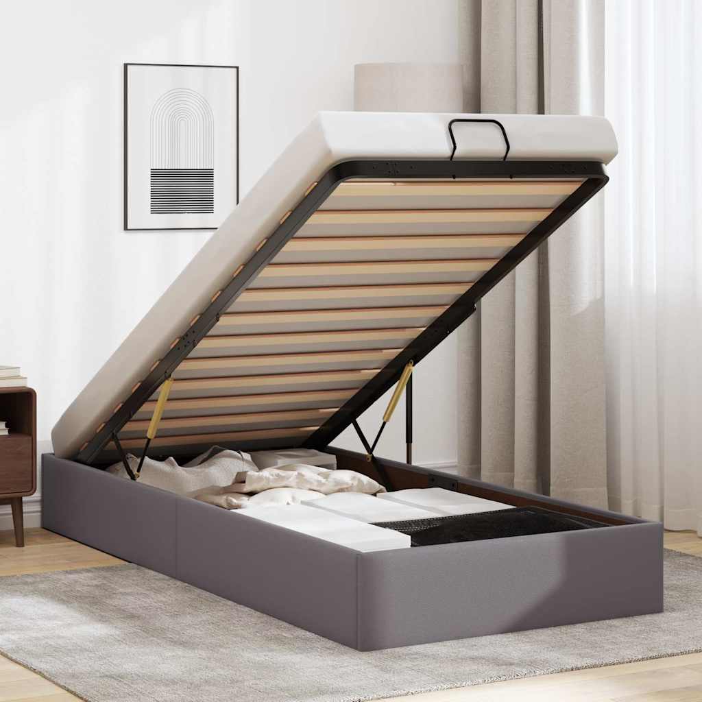 vidaXL Rama łóżka otomana bez materaca, szara, 100x200 cm, ekoskóra