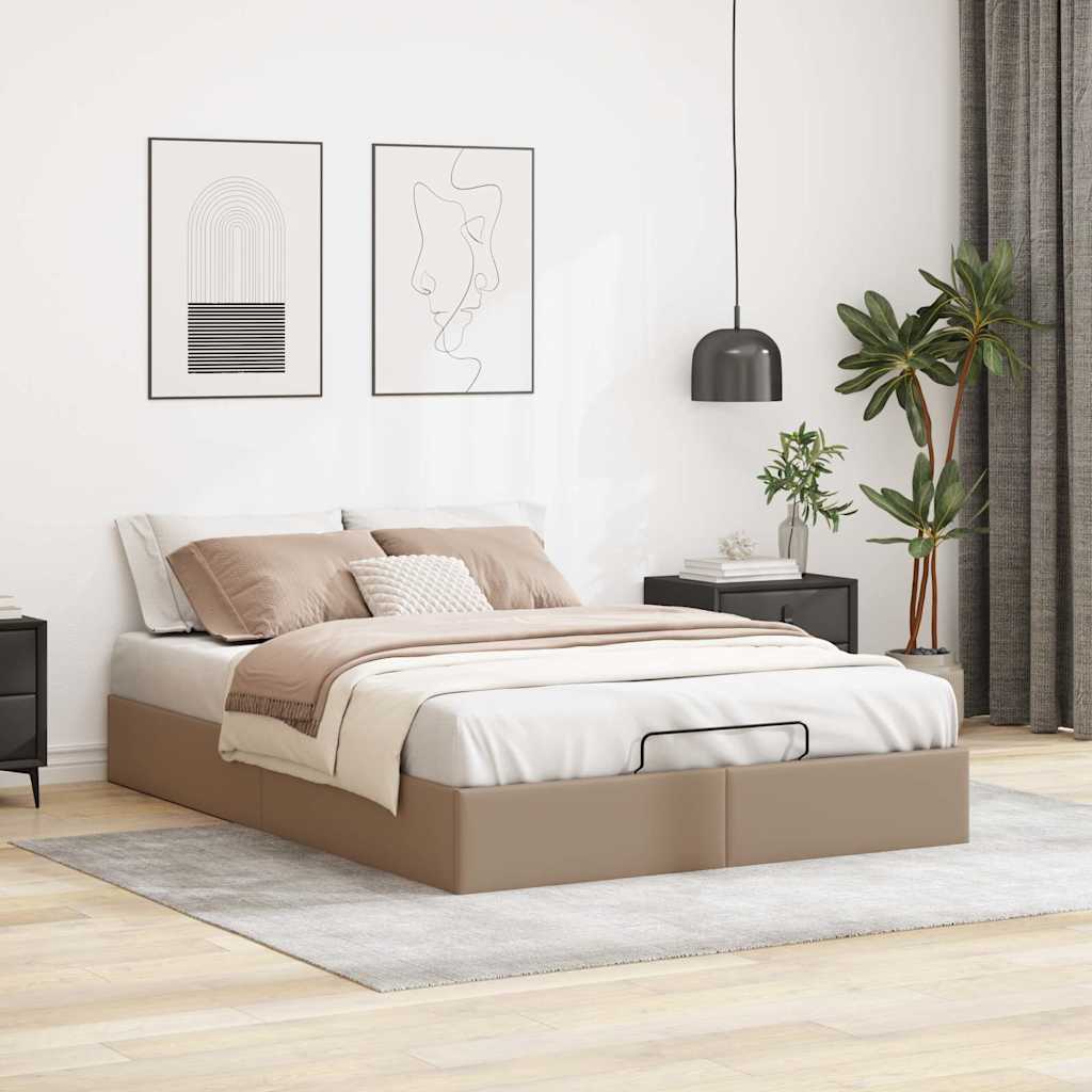 vidaXL Rama łóżka otomana bez materaca, cappucino, 140x190cm, ekoskóra