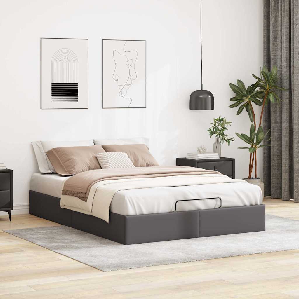 vidaXL Rama łóżka otomana bez materaca, szara, 140x200 cm, ekoskóra