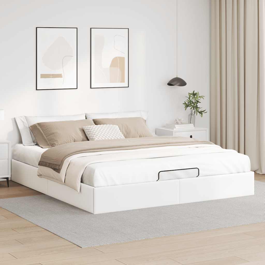vidaXL Rama łóżka otomana bez materaca, biała, 160x200 cm, ekoskóra
