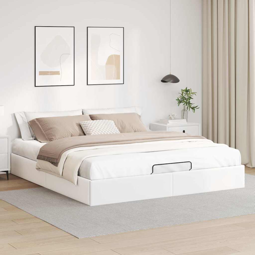 vidaXL Rama łóżka otomana bez materaca, biała, 200x200 cm, ekoskóra