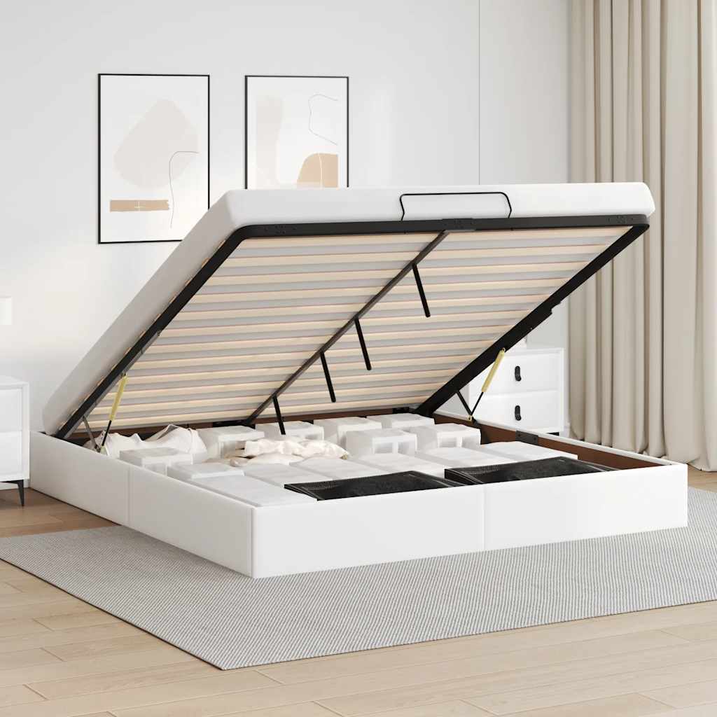 vidaXL Rama łóżka otomana bez materaca, biała, 200x200 cm, ekoskóra