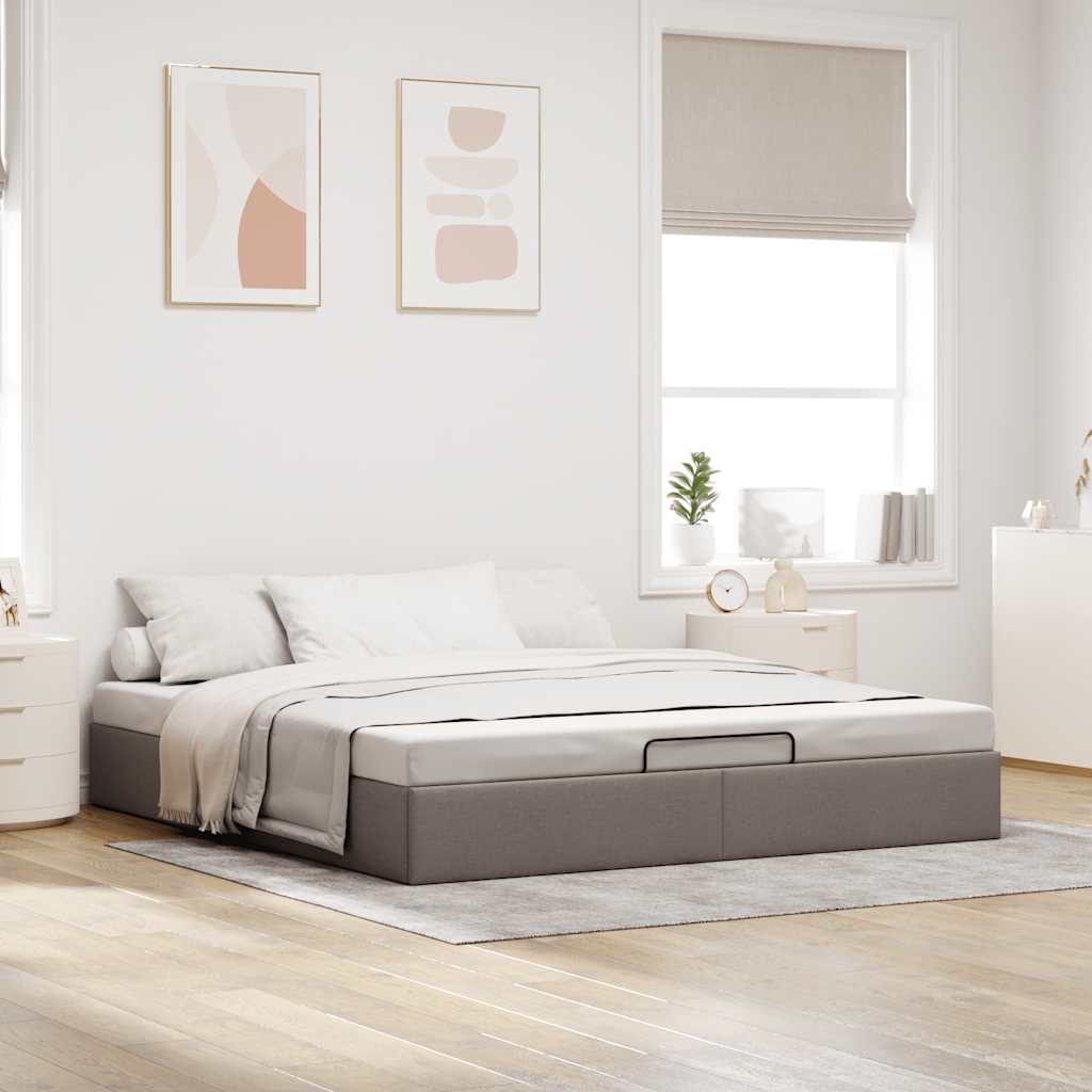 vidaXL Rama łóżka otomana bez materacem, taupe, 200x200 cm, tkanina