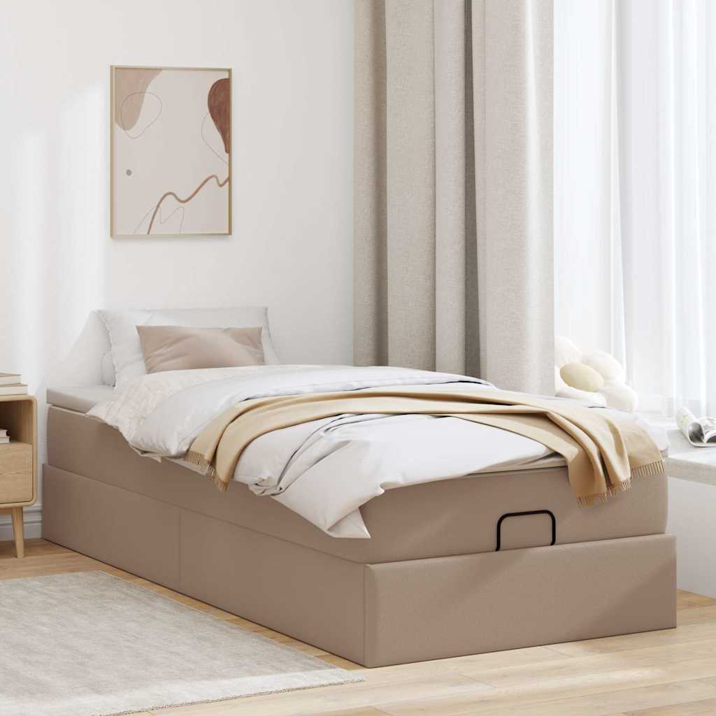 vidaXL Rama łóżka otomana z materacem, cappucino, 80x200 cm, ekoskóra