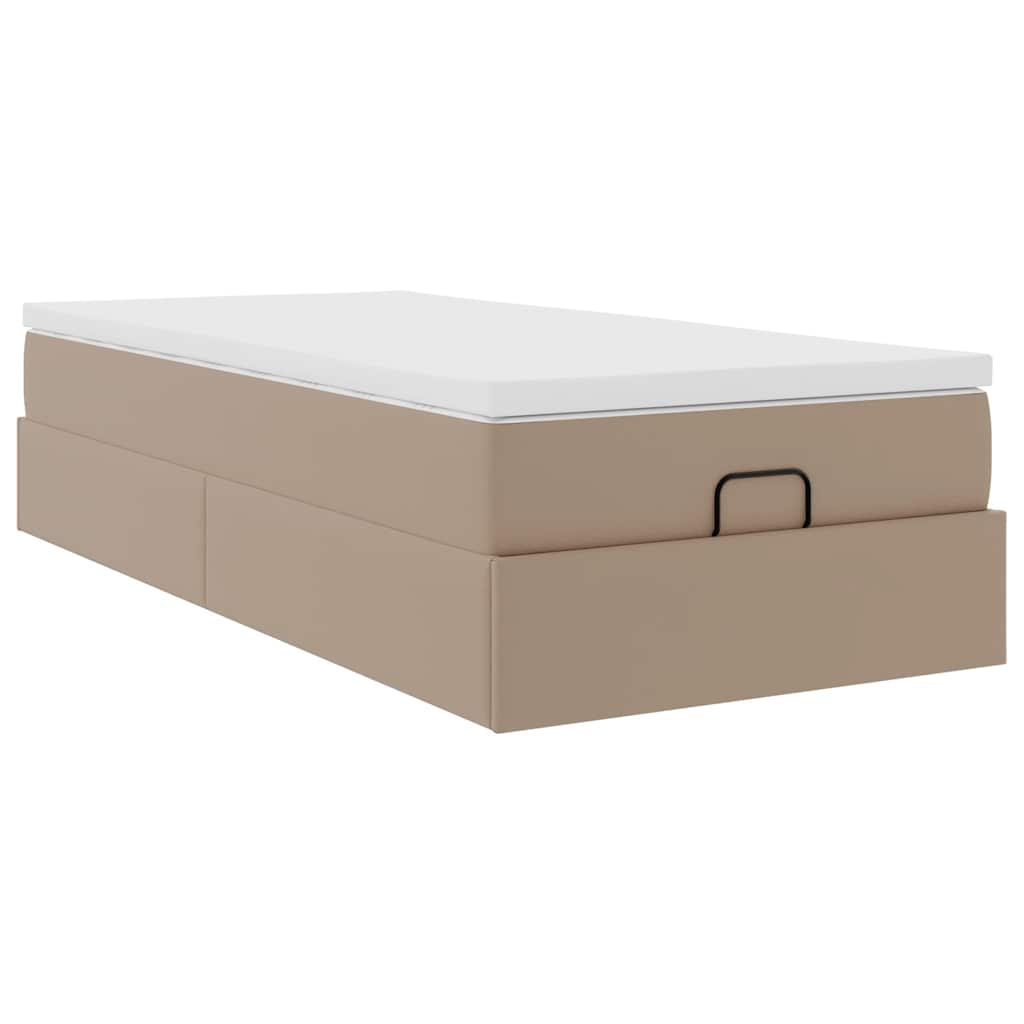 vidaXL Rama łóżka otomana z materacem, cappucino, 80x200 cm, ekoskóra