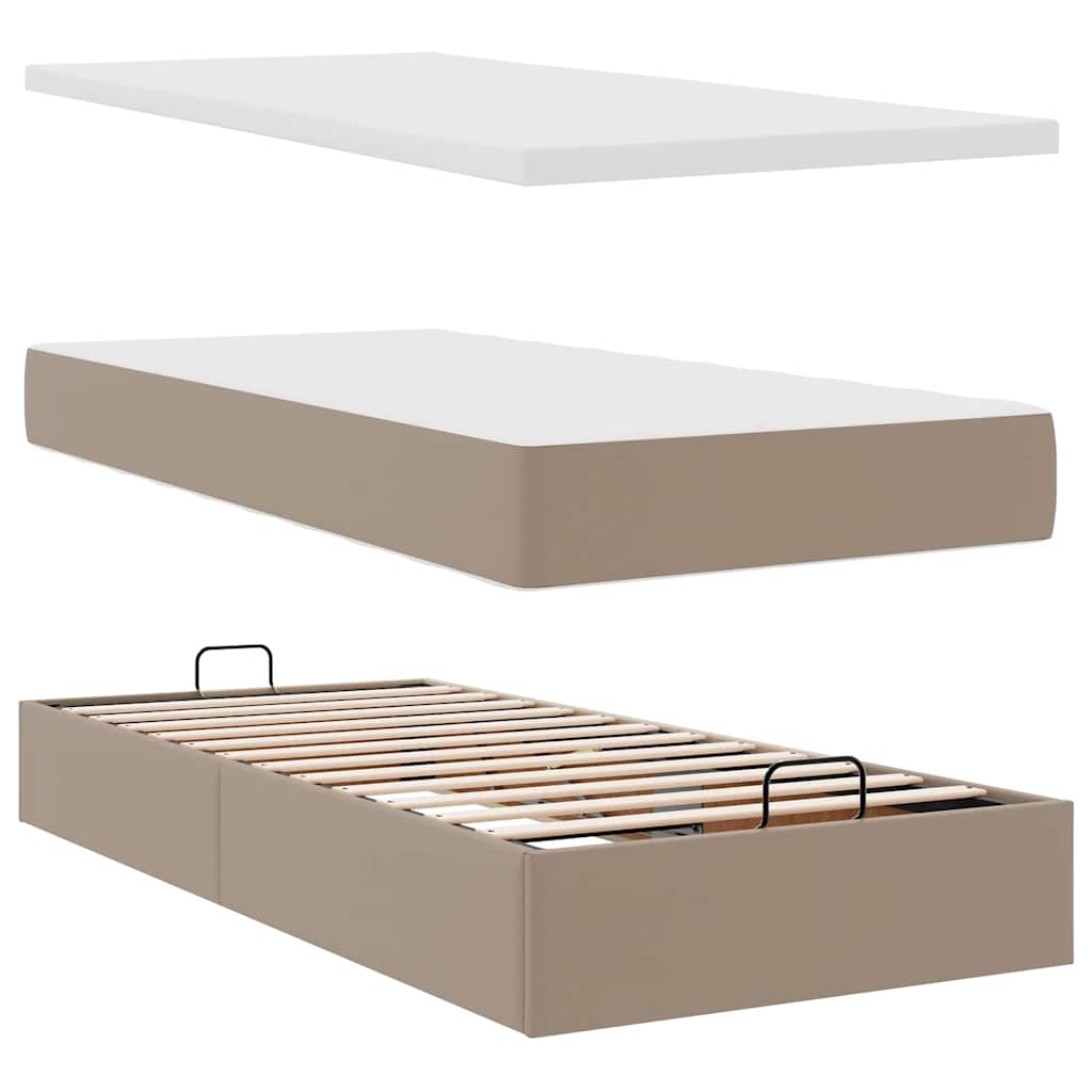 vidaXL Rama łóżka otomana z materacem, cappucino, 80x200 cm, ekoskóra