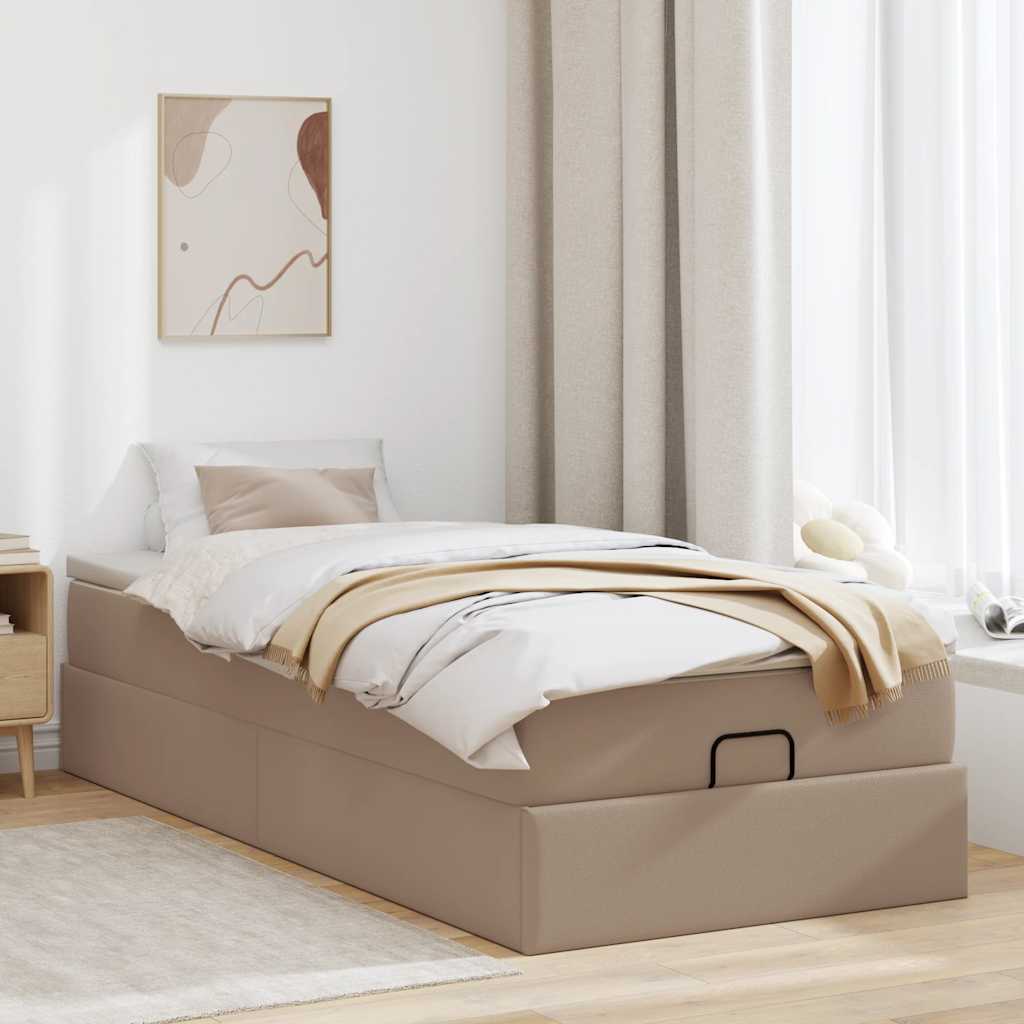 vidaXL Rama łóżka otomana z materacem, cappucino, 90x200 cm, ekoskóra