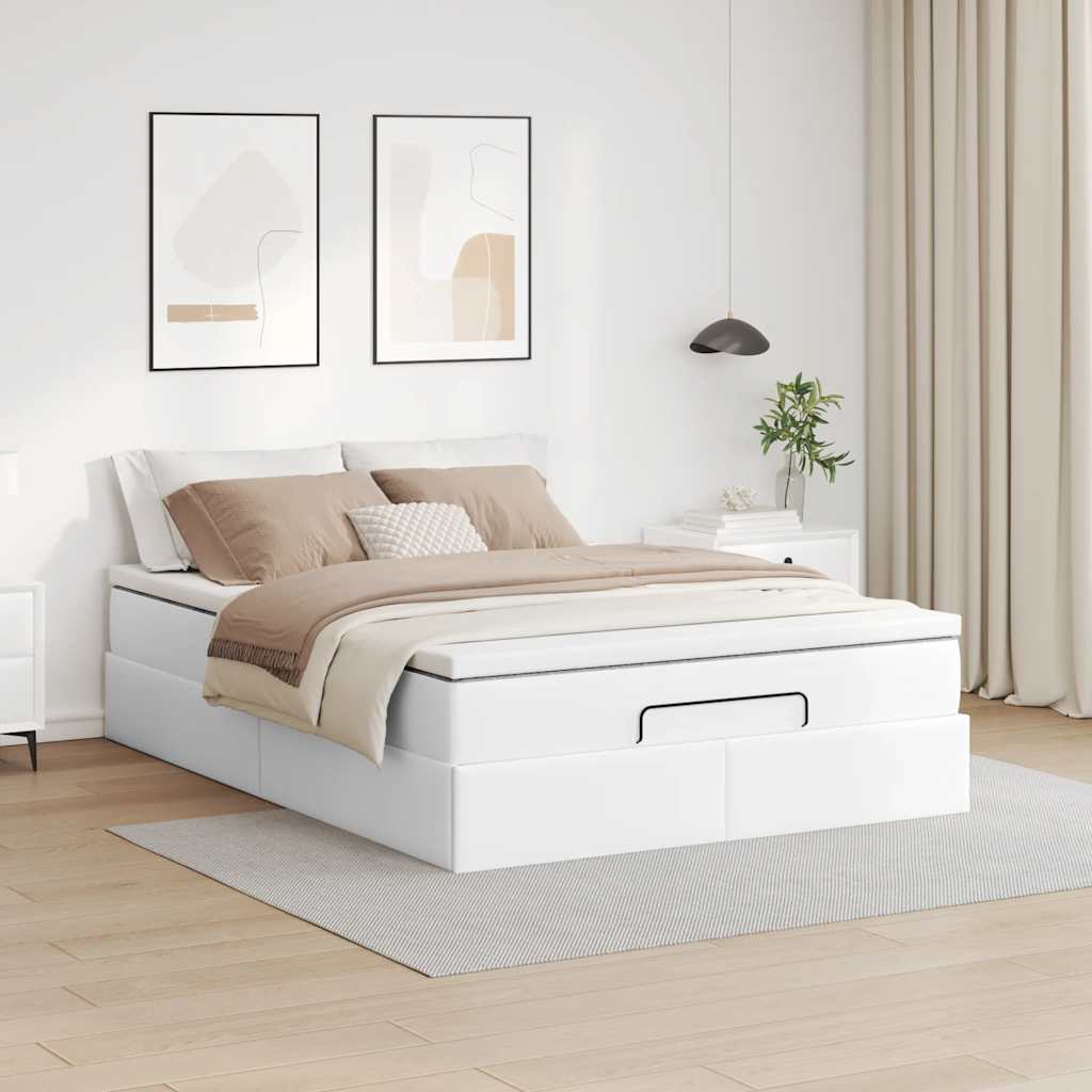 vidaXL Rama łóżka otomana z materacem, biała, 140x190 cm, ekoskóra