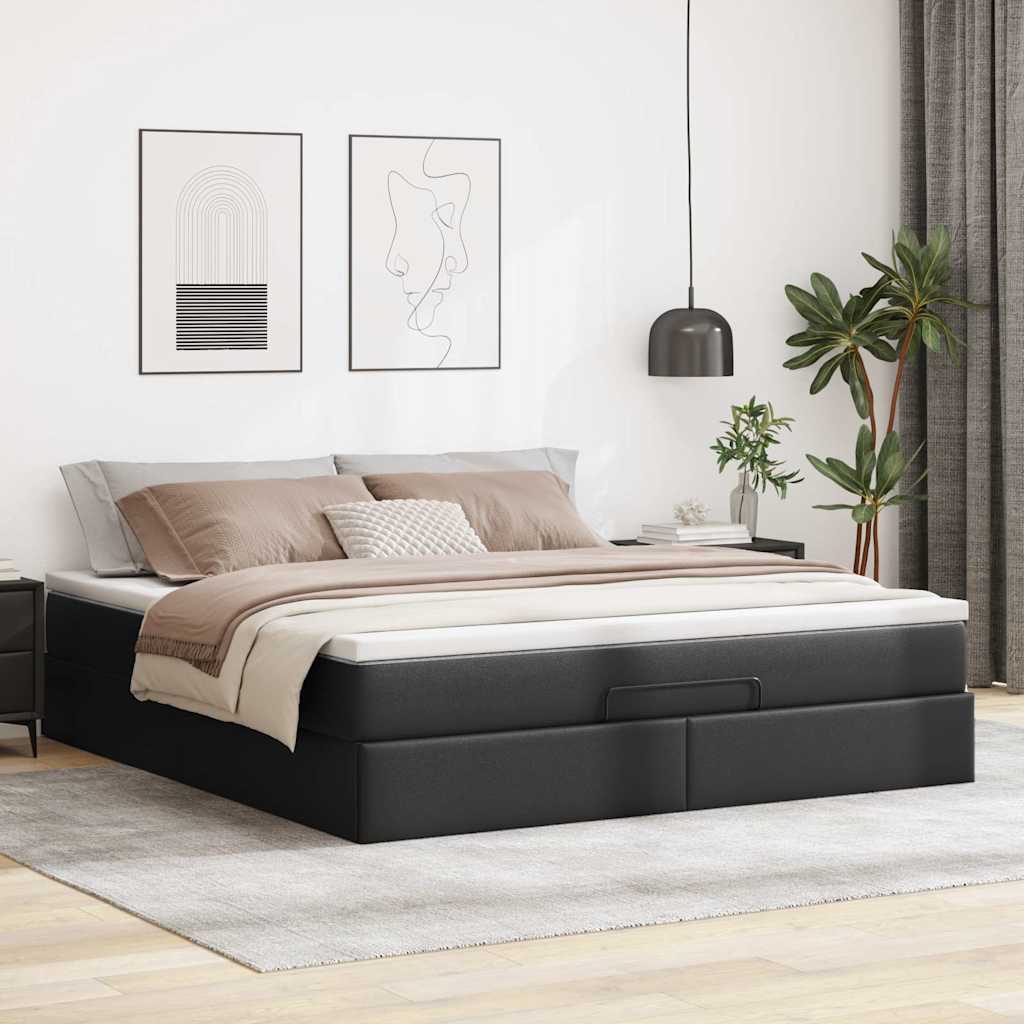 vidaXL Rama łóżka otomana z materacem, czarna, 160x200 cm, ekoskóra