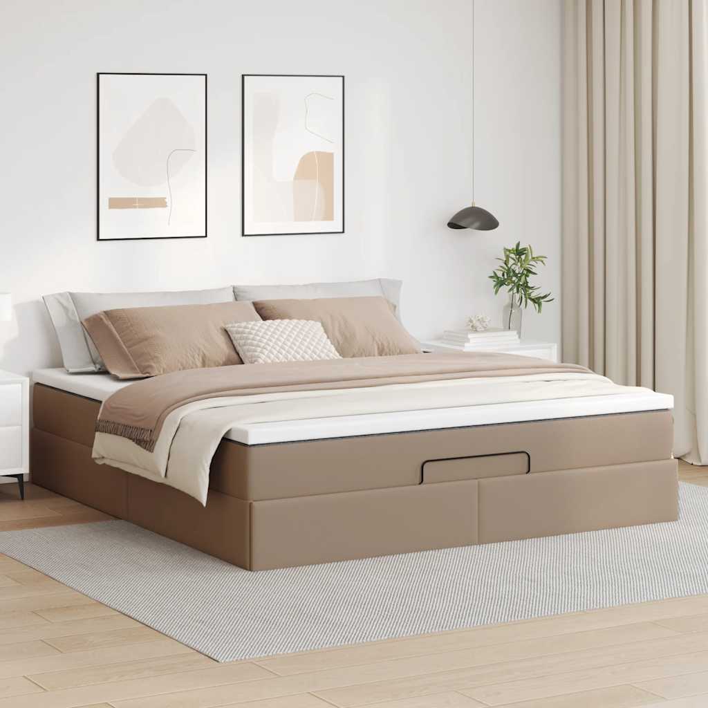 vidaXL Rama łóżka otomana z materacem, cappucino, 160x200 cm, ekoskóra