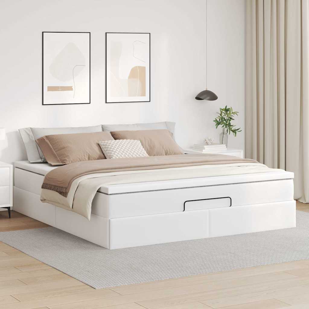 vidaXL Rama łóżka otomana z materacem, biała, 180x200 cm, ekoskóra