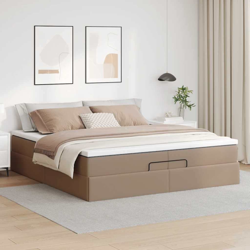 vidaXL Rama łóżka otomana z materacami, cappucino, 200x200cm, ekoskóra