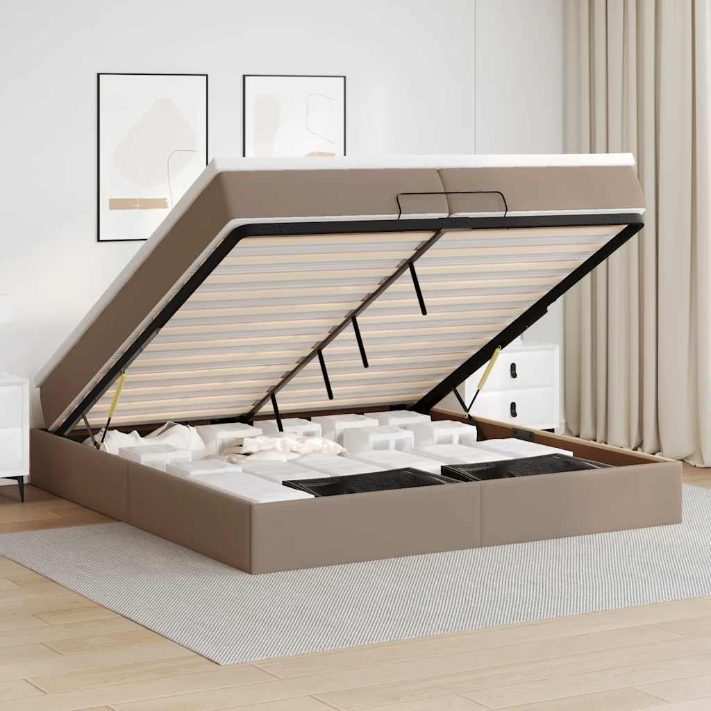 vidaXL Rama łóżka otomana z materacami, cappucino, 200x200cm, ekoskóra