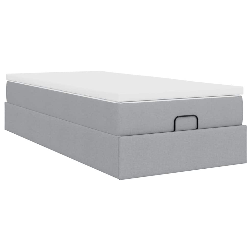 vidaXL Rama łóżka otomana z materacem, jasnoszara, 90x190 cm, tkanina