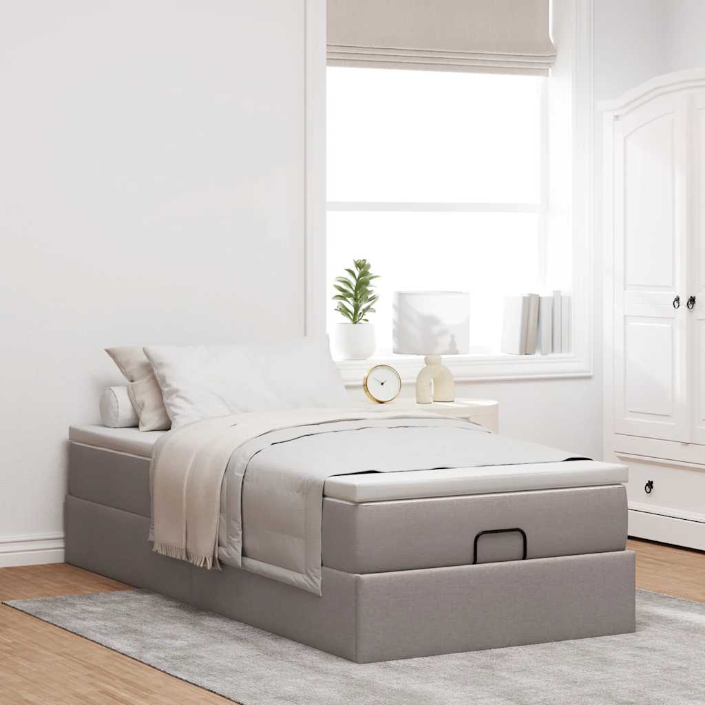 vidaXL Rama łóżka otomana z materacem, taupe, 100x200 cm, tkanina
