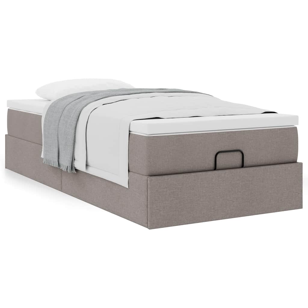 vidaXL Rama łóżka otomana z materacem, taupe, 100x200 cm, tkanina