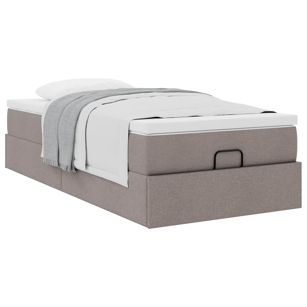 vidaXL Rama łóżka otomana z materacem, taupe, 100x200 cm, tkanina