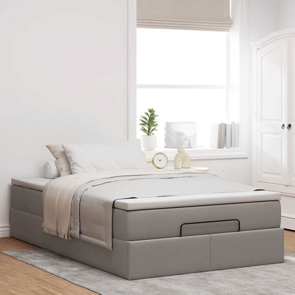 vidaXL Rama łóżka otomana z materacem, taupe, 120x200 cm, tkanina