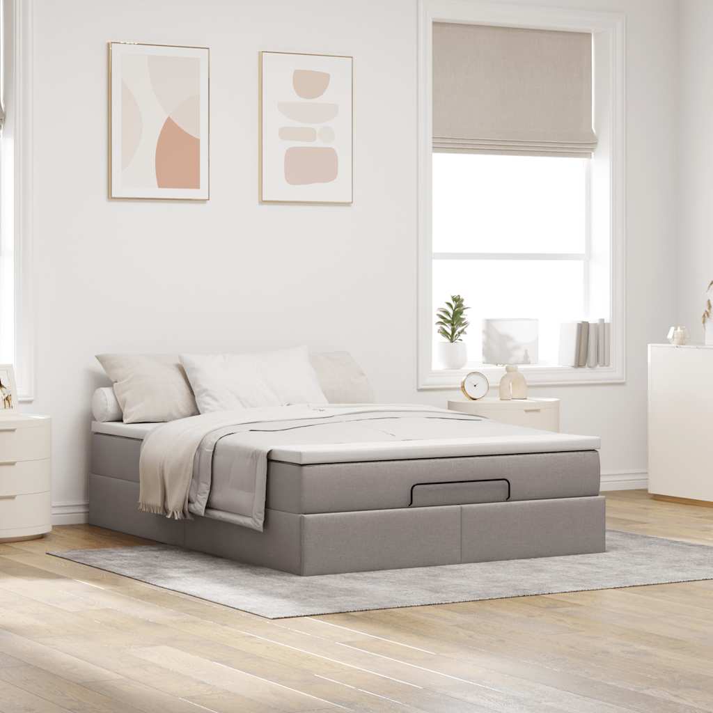 vidaXL Rama łóżka otomana z materacem, taupe, 140x190 cm, tkanina