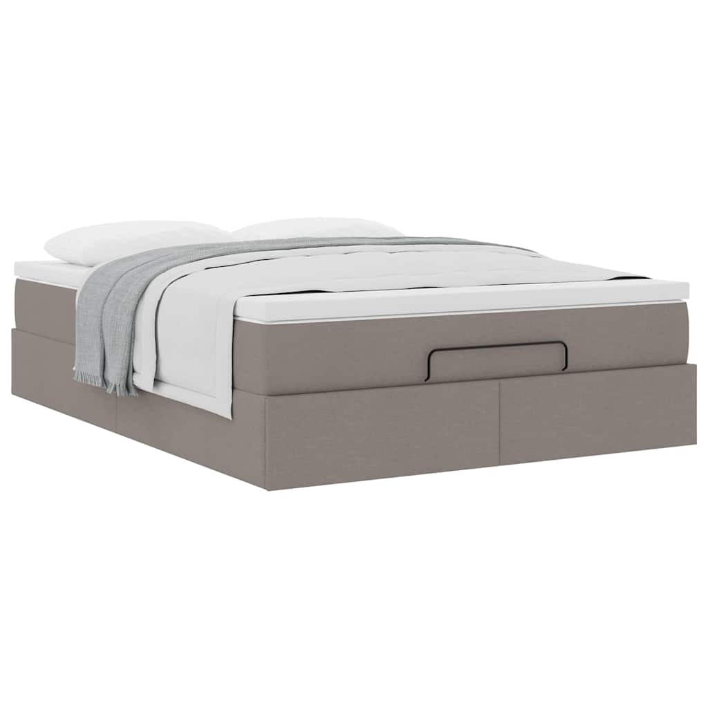 vidaXL Rama łóżka otomana z materacem, taupe, 140x190 cm, tkanina