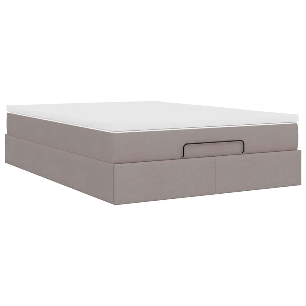 vidaXL Rama łóżka otomana z materacem, taupe, 140x190 cm, tkanina