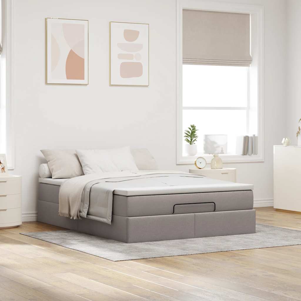 vidaXL Rama łóżka otomana z materacem, taupe, 140x200 cm, tkanina
