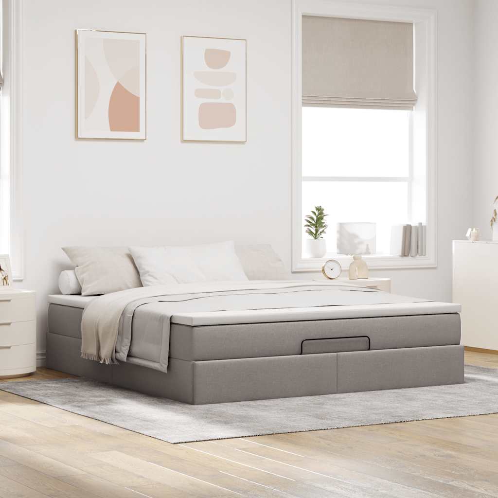 vidaXL Rama łóżka otomana z materacem, taupe, 160x200 cm, tkanina